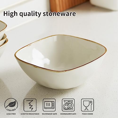 famiware Cereal Bowls Set of 6, Ocean Square 6" Soup Bowls, 23oz Rice Serving Bowl Oatmeal Bowls, Kitchen Bowl Set, Microwave and Dishwasher Safe, Scratch Resistant, Vanilla White