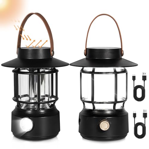 2 Pack Rechargeable LED Camping Lanterns, Solar, 1000LM