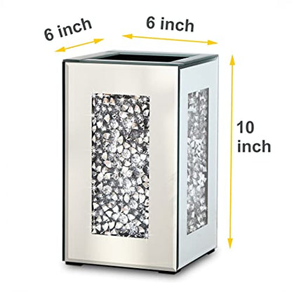 Crushed Diamond Mirrored Vase 6x6x10 inch Crystal Silver Glass Stunning Decorative Vase Flower Luxury for Home Decor. Can’t Hold Water.
