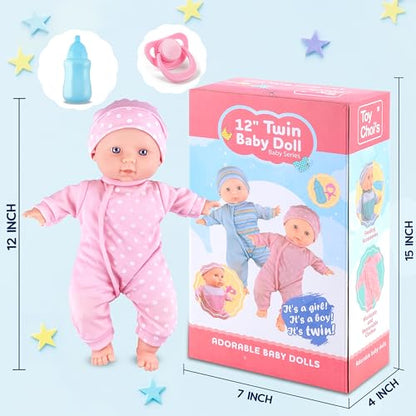 Twin Baby Dolls Playset with Accessories for Kids