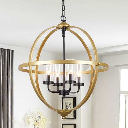 4-Light Farmhouse Globe Orb Chandelier Pendant Light