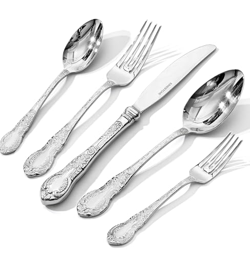 5 Piece Vintage Carved Stainless Steel Flatware Set