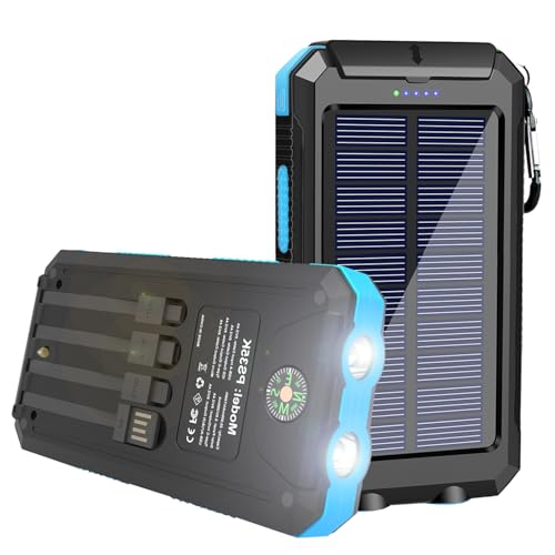 20000mAh Solar Power Bank with Built-In Cables