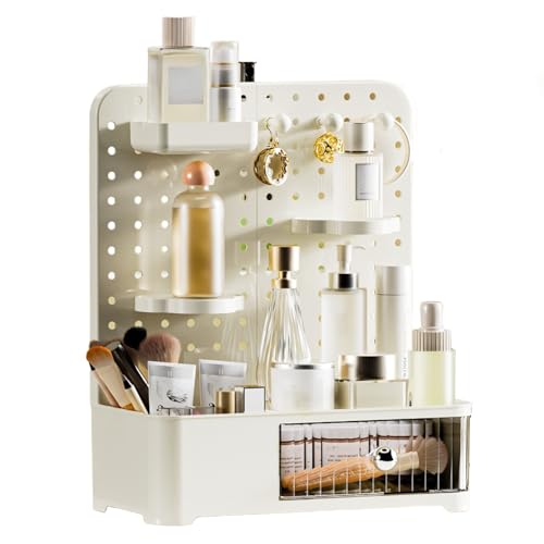 Makeup Organizer with Drawer and Adjustable Shelves
