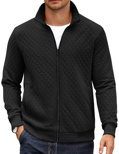 COOFANDY Lightweight Quilted Zip Up Sweatshirt Jacket