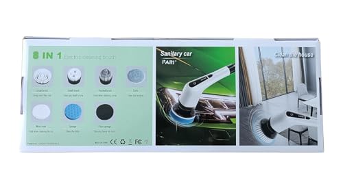 ZLPMARY Electric Spin Scrubber, Cordless Bath Tub Power Scrubber with 8 Replaceable Drill Brush Heads, Shower Cleaning Brush with Adjustable Handle for Bathroom, Tile Floor & Car, White, (ANS-8050)