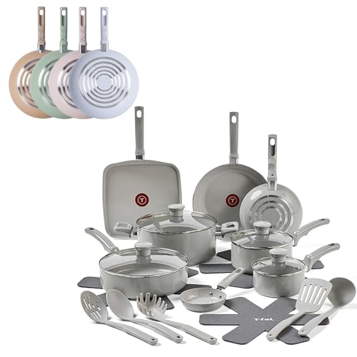 20 Piece T-Fal Ceramic Nonstick Cookware Set with Utensils