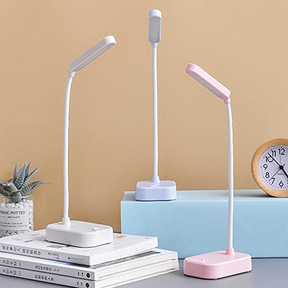 Small desk lamp battery powered,White portable desk lamp,Usb Power cord,Adjustable gooseneck hose,3 position light,White eye protection light,For small spaces,Home office and Reading,kids mini lamp