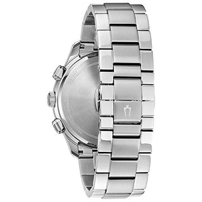 Bulova Men's Classic Wilton 3-Hand 21-Jewel Watch, 60 Hour Power Reserve, Luminous Hands, Open Aperture, Roman Numeral Markers Domed Sapphire Crystal, 43mm, Stainless Steel/Black Dial