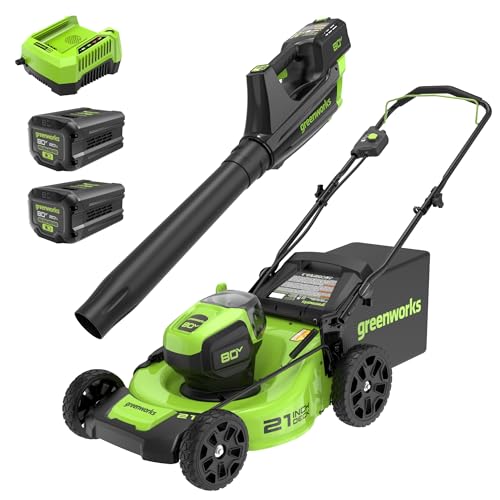 2 Pack Greenworks 80V Lawn Mower Leaf Blower Combo