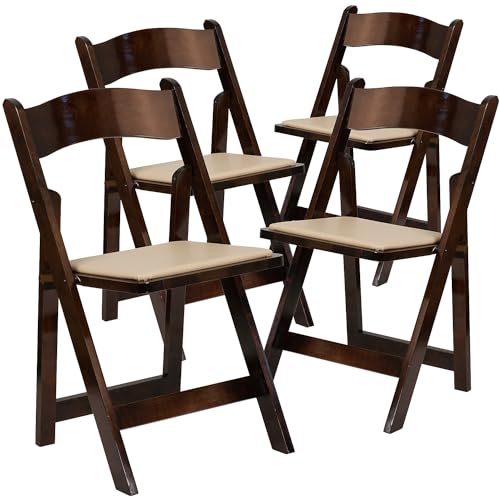 4 Pack Wood Folding Chairs with Padded Seats