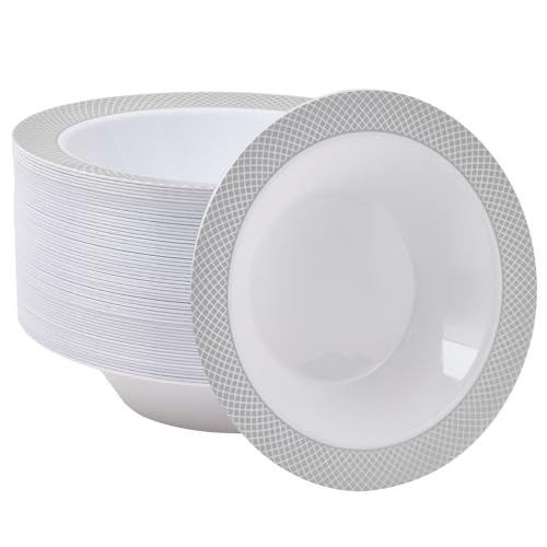 50 Pack 12oz Disposable Plastic Bowls with Rim