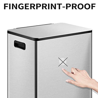 ToiletTree Products Stainless Steel 16 Gallon Trash Can - Durable Dual Trash Can for Garbage and Recycling - Stainless Steel Trash Bin for Household Cleaning - White