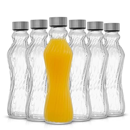 6 Pack Fluted Glass Water Bottles 18 oz