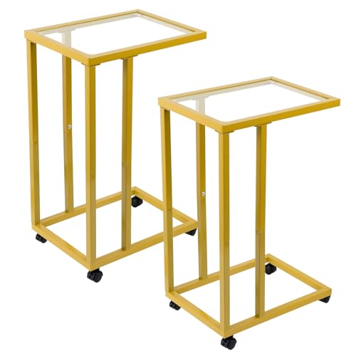 2 Pack C-Shaped Glass End Table Set