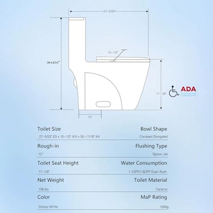 Favfurish Dual-Flush Elongated One Piece Toilet