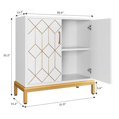 GarveeHome Accent Buffet Cabinet, Sideboard Buffet Cabinet with Storage, Modern Buffet Storage Cabinet with Doors and Shelves for Kitchen, Office, Dining Room, Living Room, White