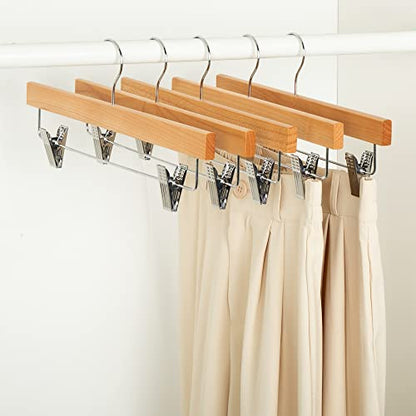 Amazon Basics Wooden Pants Hangers with Clips - Natural, 10-Pack