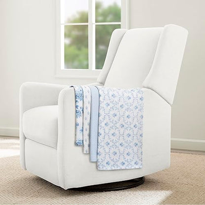 Delta Children 100% Cotton Muslin Baby Receiving Blankets for Girls and Boys – 47x47 Inches (Pack of 4), Blue Botanicals