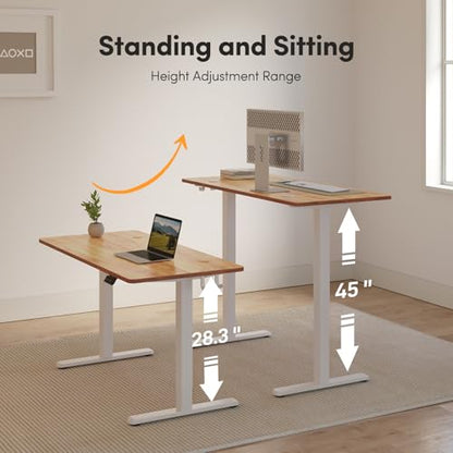 FAMISKY Height Adjustable Standing Desk, 48x 24 Inch Electric Stand up Home Office Table, Sit Stand Desk Computer Workstation with Splice Board, White Frame & Light Rustic Brown Desktop