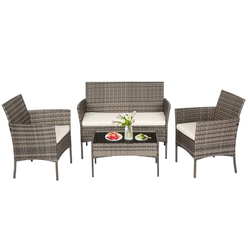 4 Piece Outdoor Wicker Patio Furniture Set