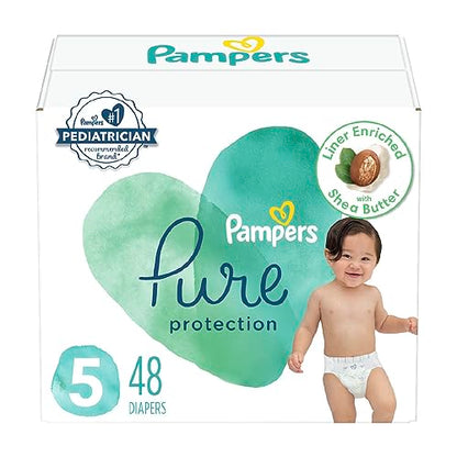 Pampers Pure Protection Diapers - Size 5, 48 Count, Hypoallergenic Premium Disposable Baby Diapers