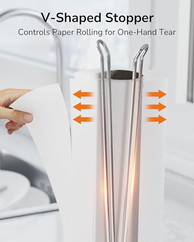 ULG Towel Holder Countertop, Simply Tear Paper Towel Holder Stand with Silent Damping Function, One-Handed Tear Paper Towels Holder for Kitchen Bathroom, Silver