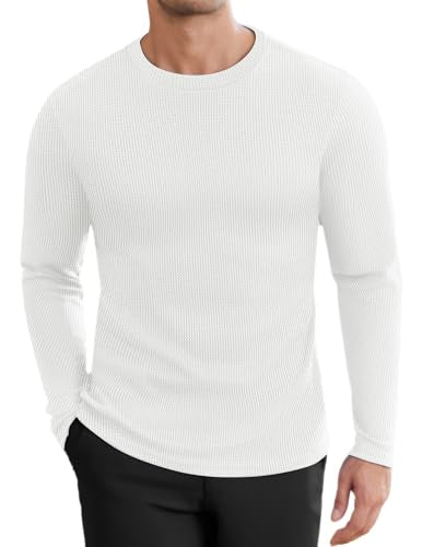 Men's Waffle Knit Long Sleeve Thermal Pullover Sweater