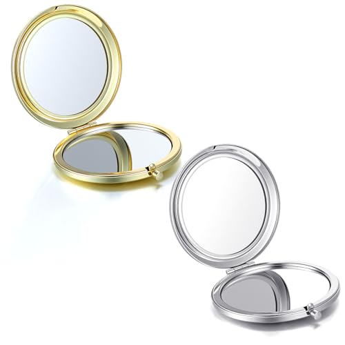 2 Pack Metal Compact Mirror Double-Sided Magnifying Travel