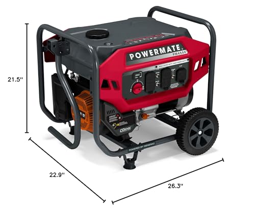 Powermate PM4500 4,500-Watt Gas-Powered Portable Open Frame Generator - COsense Technology - Quiet Operation - Ideal for Home, Camping, RV and Outdoor Activites - Engine Powered by Generac - 50 State