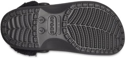 Crocs Unisex-Adult Baya Lined Fuzz Strap Clogs, Black/Black, 11 US