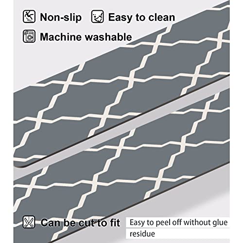 Non-Slip Stair Treads for Wooden Steps Stair Treads Carpet Indoor, 15 pcs 8 * 30 inch, Rubber Backing Repeated Use No Glue Quick-Dry Machine Washable, for Baby Pets, Grey Plaid