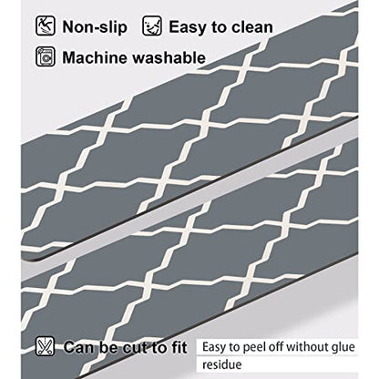 Non-Slip Stair Treads for Wooden Steps Stair Treads Carpet Indoor, 15 pcs 8 * 30 inch, Rubber Backing Repeated Use No Glue Quick-Dry Machine Washable, for Baby Pets, Grey Plaid