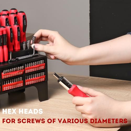 BARTEX 100-Piece Magnetic Screwdriver Set | Slotted, Phillips, Pozidriv, Hex, Torx, Precision, Ratcheting Screwdrivers, Nut Drivers | Comprehensive Hand Tools with Storage Rack