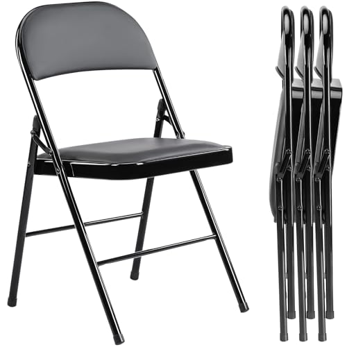 4 Pack Leather Padded Folding Chairs Steel Frame