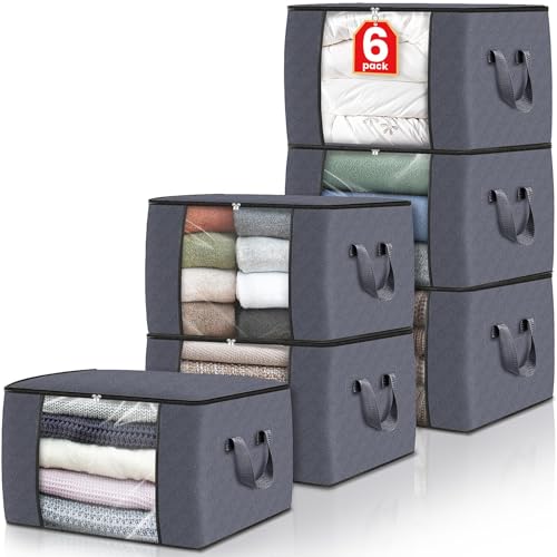6 Pack Clothes Storage Bags Foldable Blanket Organizers