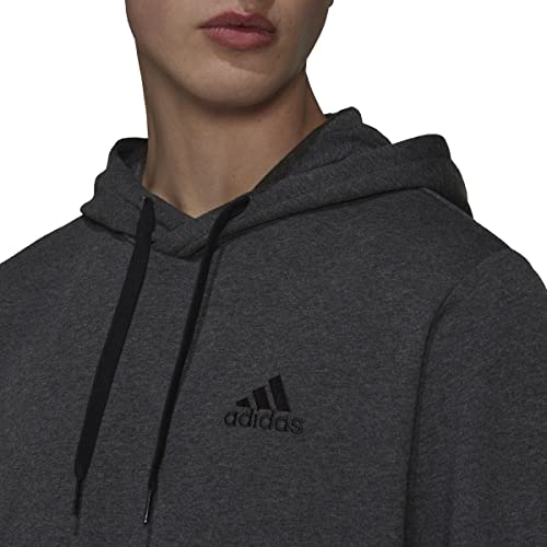 adidas Men's Essentials Fleece Hoodie, Dark Grey Heather/Black, Small