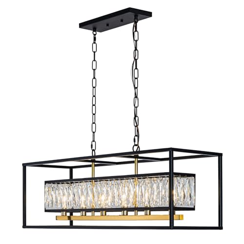 6-Light Crystal Chandelier Rectangle Dining Room Fixture