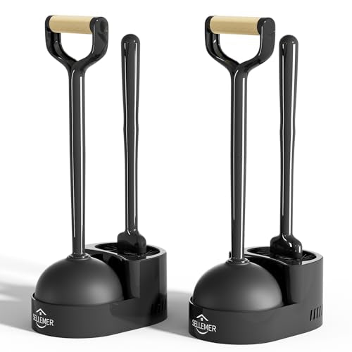 2 Pack Toilet Brush and Plunger Set with Holder