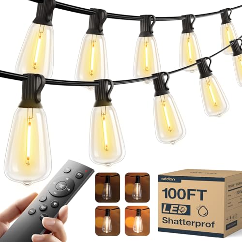 100FT LED Outdoor String Lights, Dimmable, Waterproof