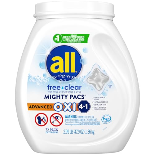 72 Count all Free Clear OXI Laundry Detergent Pacs