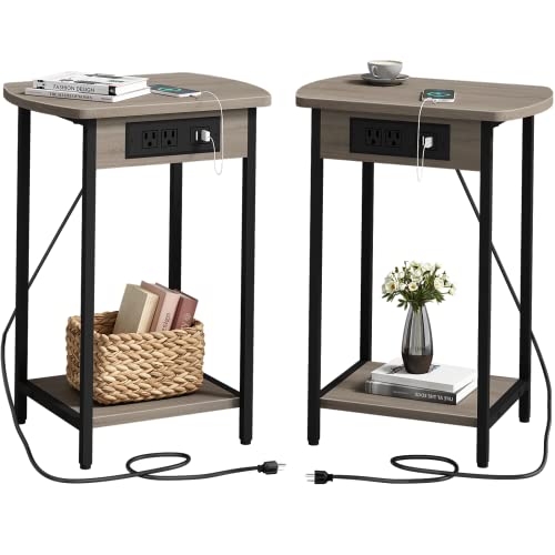 2 Pack End Tables with Charging Station and Storage