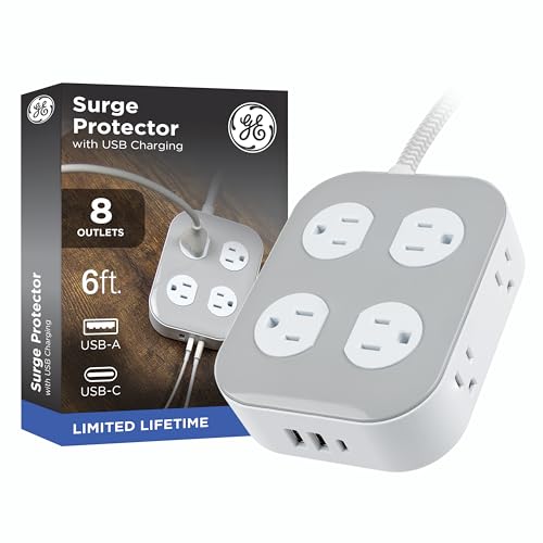GE Surge Protector Power Strip with USB and 6ft Cord