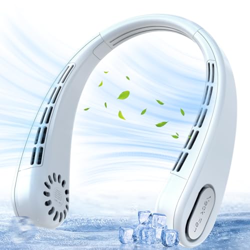 Prubensic Portable Neck Fan, Hands Free Bladeless Personal Fan, 4000mAh Battery USB Rechargeable, 360° Fast Cooling, Ultra Quiet, Travel Essentials, Suit Home Office Sports, Gifts for Women Men White