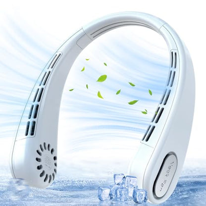 Prubensic Portable Neck Fan, Hands Free Bladeless Personal Fan, 4000mAh Battery USB Rechargeable, 360° Fast Cooling, Ultra Quiet, Travel Essentials, Suit Home Office Sports, Gifts for Women Men White