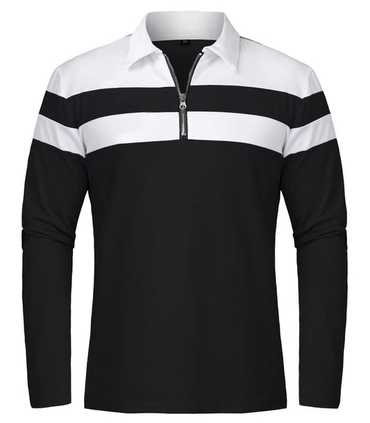 NAVEKULL Men's Long Sleeve Polo Shirts Quarter Zip Pullover Striped 1/4 Zip Collared Shirt Casual Slim Fit Golf Rugby Shirt Contrast Color Patchwork T Shirt Spring Fall Cotton Stretch Tops