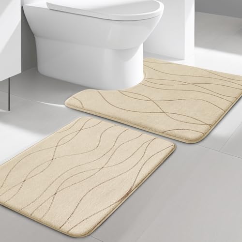 2 Piece Memory Foam Non-Slip Bathroom Rug Set