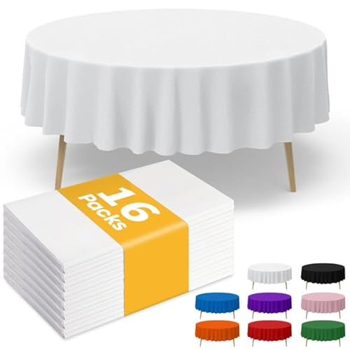 16 Pack Round Plastic Disposable Tablecloths 84 Inch