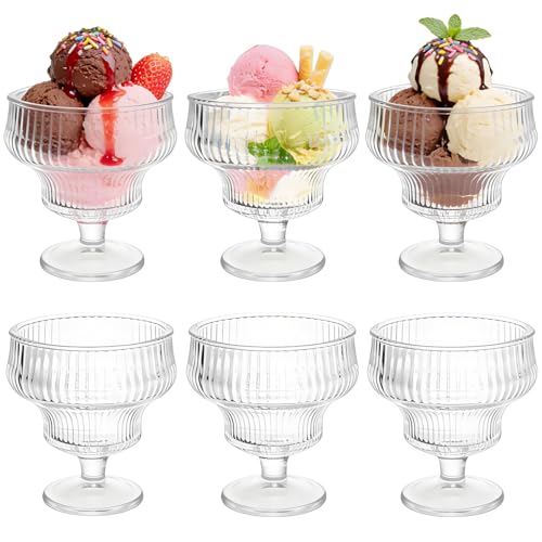 6 Pack Vintage Glass Ice Cream Dessert Bowls