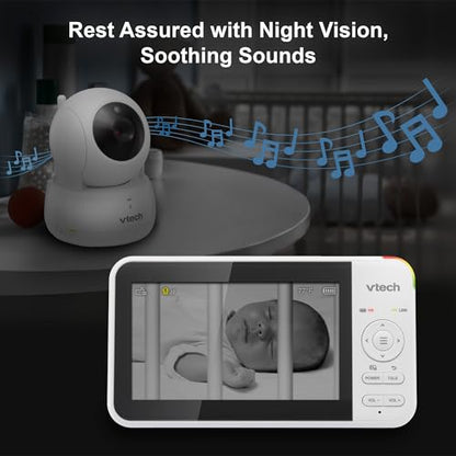 VTech VM924 Remote Pan-Tilt-Zoom Video Baby Monitor, 5" LCD Screen, Up to 17 Hrs Video Streaming, Night Vision, Up to 1000ft Range, Soothing Sounds, 2-Way Talk, Temperature Sensor,Secured Transmission